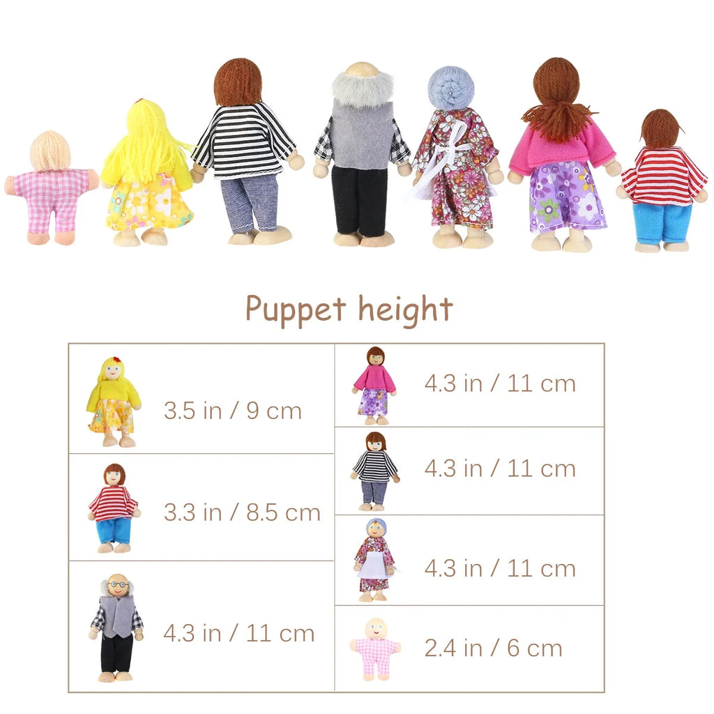 7 Pieces Wooden Dollhouse Family Set Mini People Figures M6615