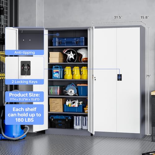 Black Gray Metal Storage Cabinet with Lock P907466