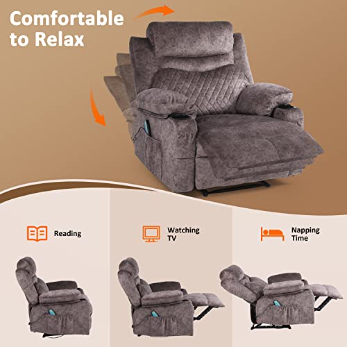 Oversized Grey Fabric Recliner with Massage and Heat L887536