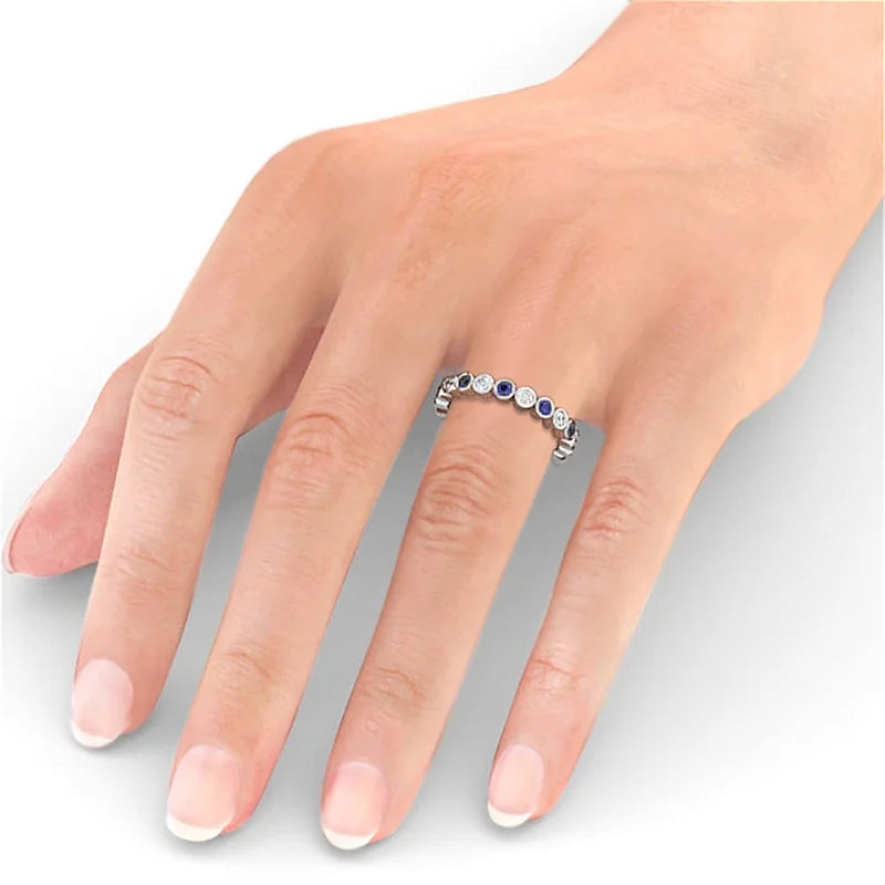 14K White Gold Diamond Blue Sapphire Eternity Band Q6611