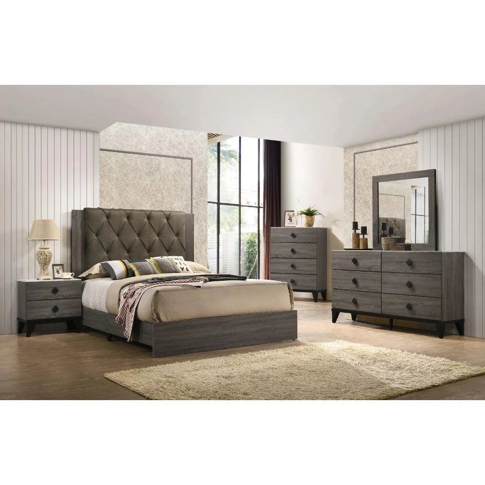 Fabric Rustic Gray Oak Eastern King Bedroom Set 3PCS S351