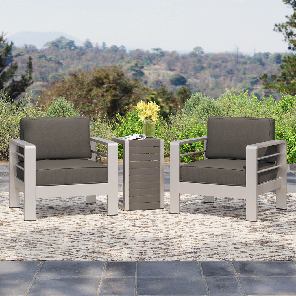 Gray Outdoor Aluminum Club Chairs with Side Table J70044
