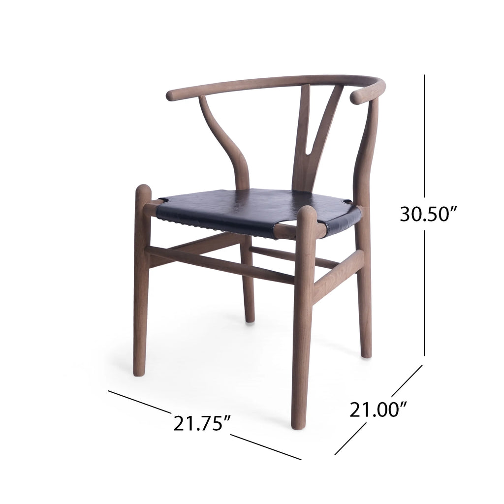 Black Faux Leather and Elm Wood Wishbone Chair S571652