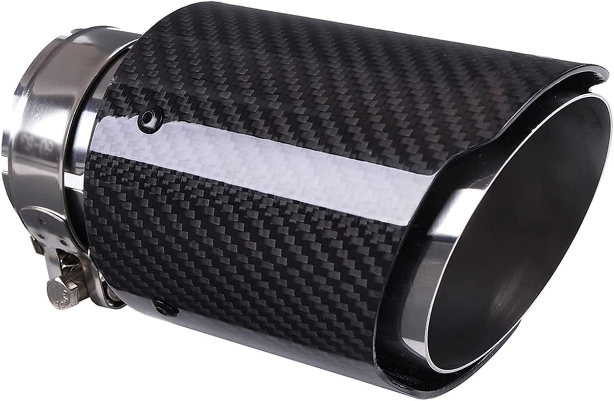 2.5" Inlet 63mm Exhaust Tips Stainless Steel and Glossy Carbon Fiber Car Exhaust Tip, 3.5" Outlet Matt All Black Pack of 2 I5433