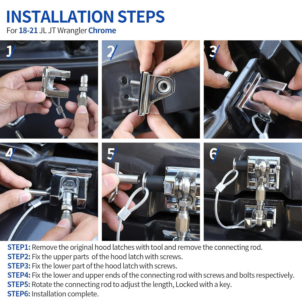 Hood Latches for Jeep Wrangler JL JT, Aluminum Alloy, Chrome, Pack of 2 Z1057
