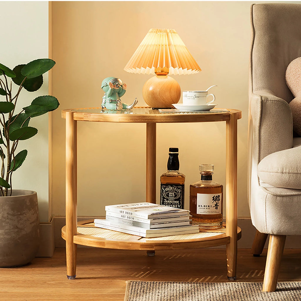 Round Wood Coffee Table with Storage Shelves V15213