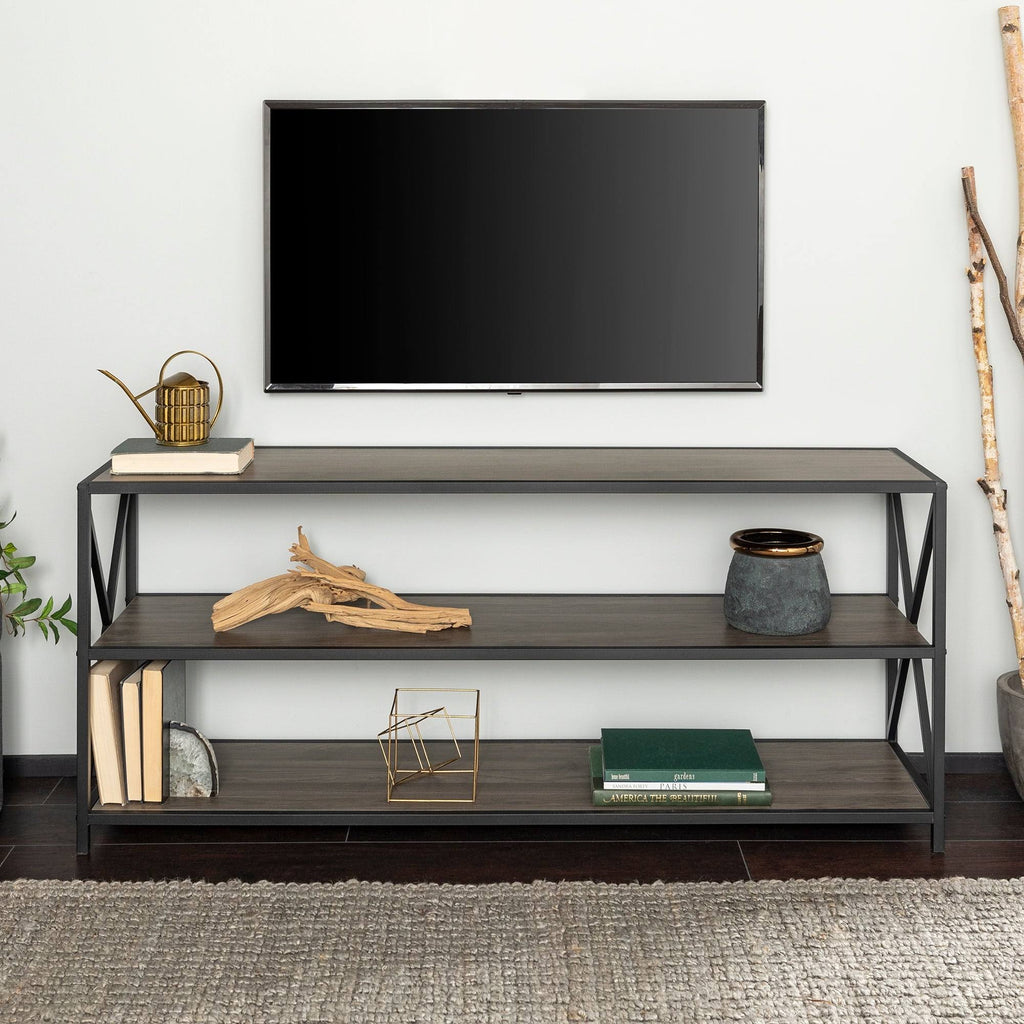 Dark Walnut / Black Metal X-Frame Bookshelf S783239