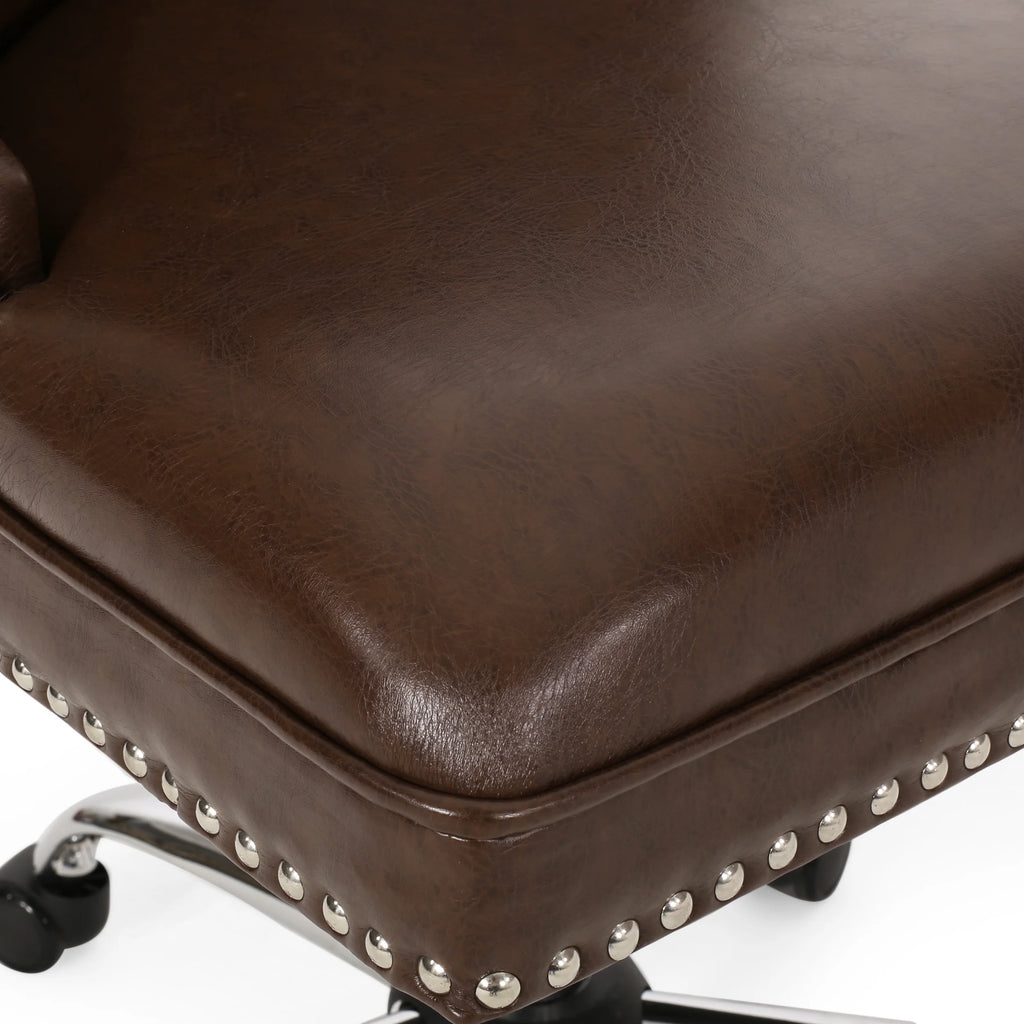 Dark Brown and Chrome Tufted Swivel Office Chair H86329
