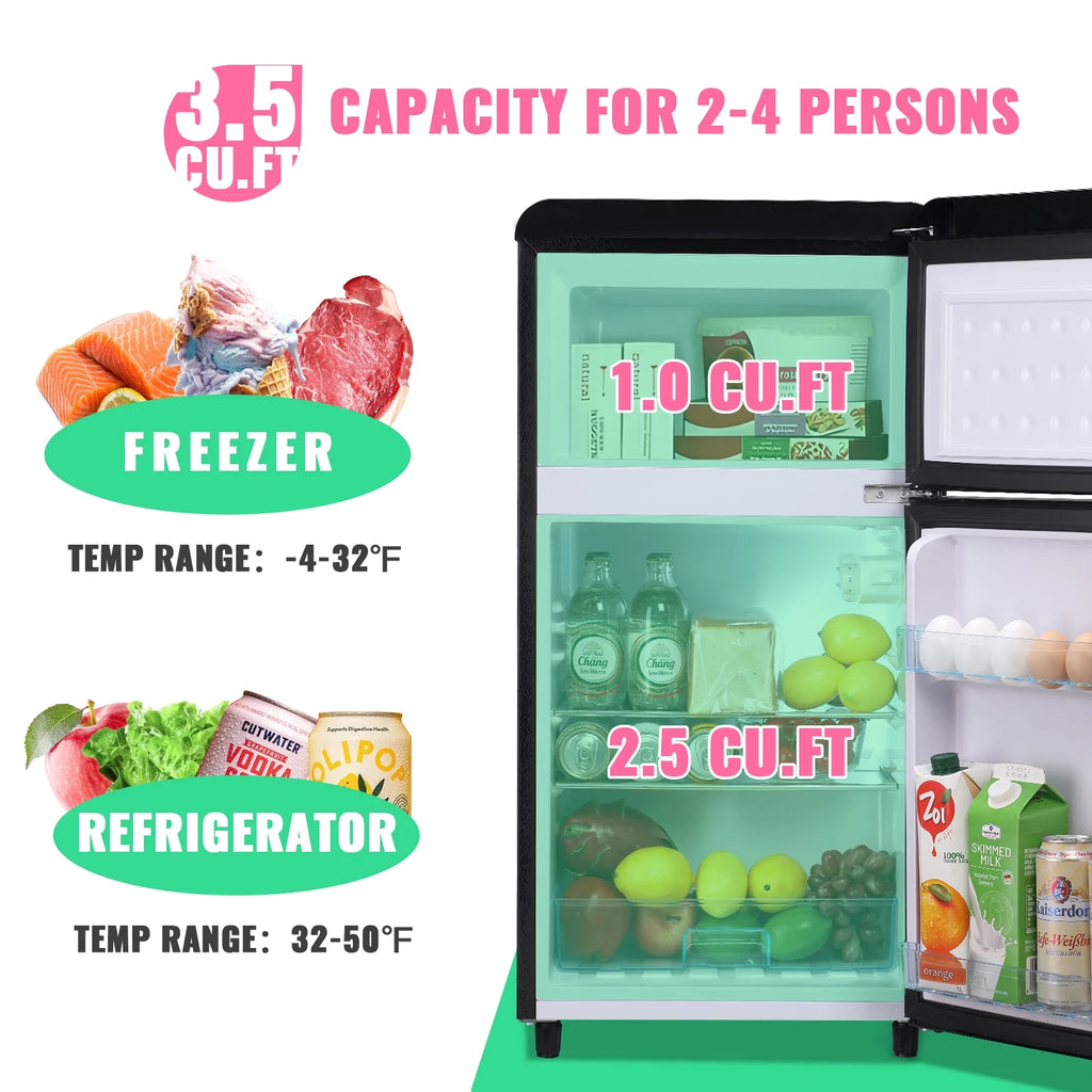 3.5 Cu. ft Black Mini Fridge Double Door Refrigerator F154
