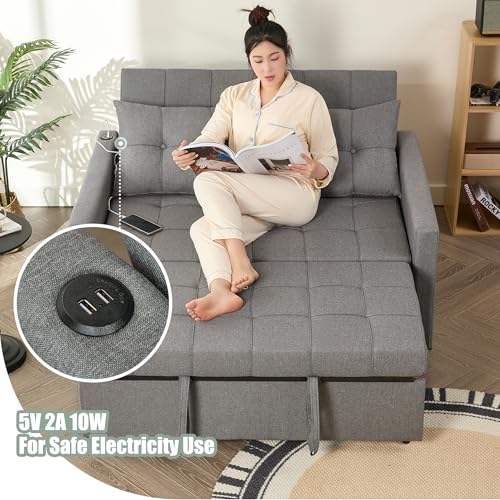 Light Gray Linen Sleeper Sofa with Pull-Out Bed C642322