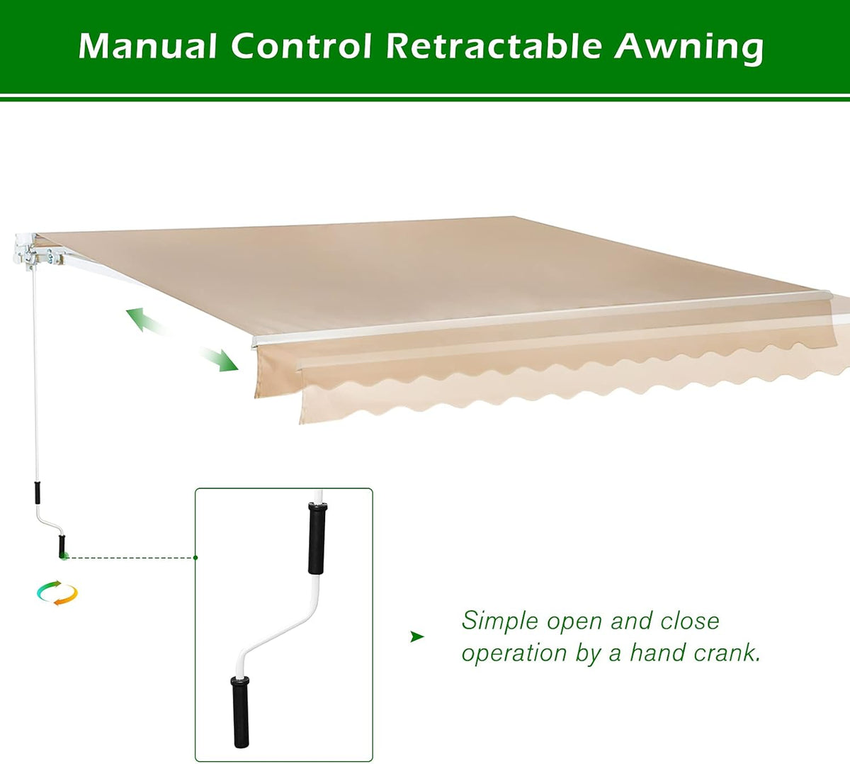 Beige Retractable Patio Awning with Manual Crank Handle V324