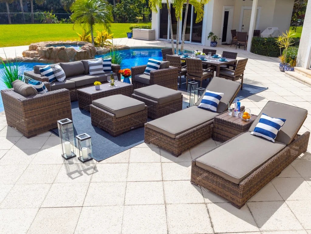 16-Piece Resin Wicker Outdoor Furniture Set with Sofa, Dining Set, and Chaise Lounge U9654