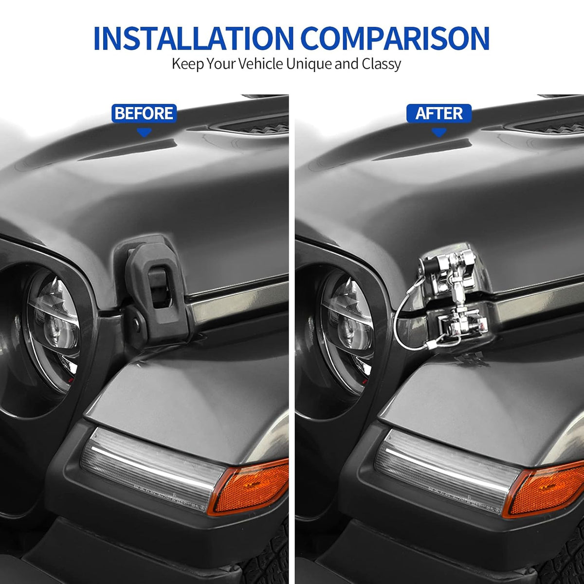 Hood Latches for Jeep Wrangler JL JT, Aluminum Alloy, Chrome, Pack of 2 Z1057