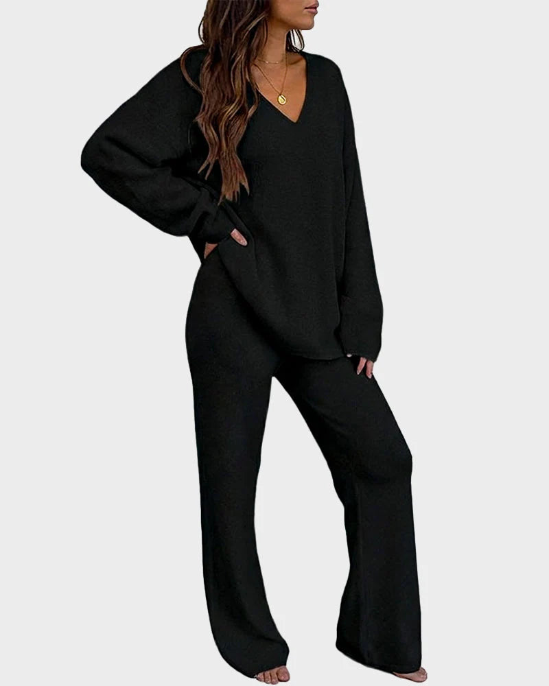 Soft Fuzzy V-Neck Loungewear Set W740