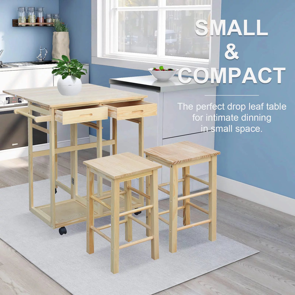 Drop Leaf Table, Rolling Kitchen Tables, Dining Table Set for 2, Natural Z6046
