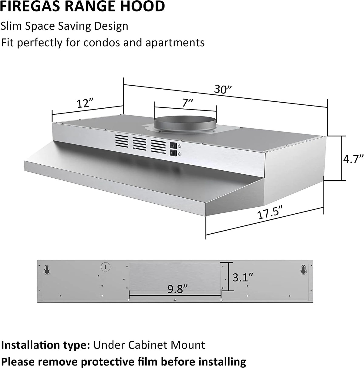 30 inch Under Cabinet Stainless Steel Range Hood U48357