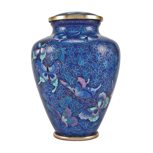 Large Cloisonne Blue Bronze Memorial Urn for Ashes G68055