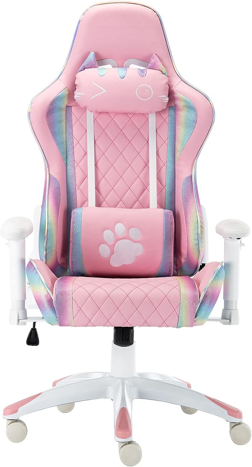 Pink Ergonomic Gaming Chair with Headrest and Lumbar Support T75281