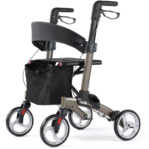 Foldable All Terrain Aluminum Rollator Walker with 8 inch Rubber Wheels F677