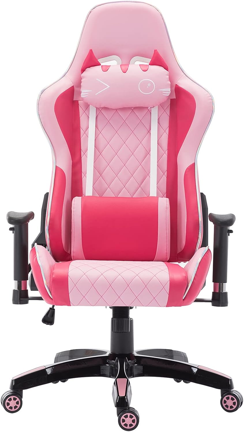 Pink Ergonomic Gaming Chair with Headrest and Lumbar Support T75281