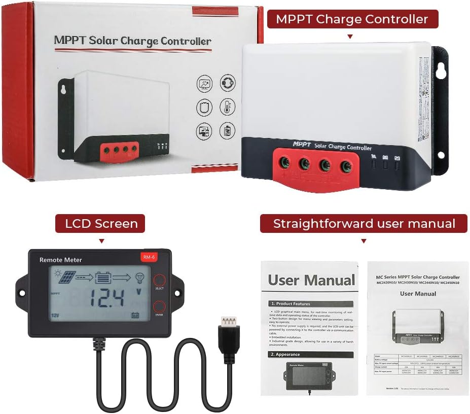 MPPT 40 Amp Solar Charge Controller with LCD Display, 12V/24V DC Input D92536