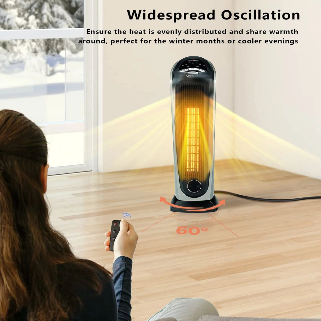 Oscillating Tower Space Heater with Adjustable Thermostat Timer & Remote Control, 22.5 Inches 1500W Grey/Black G934217