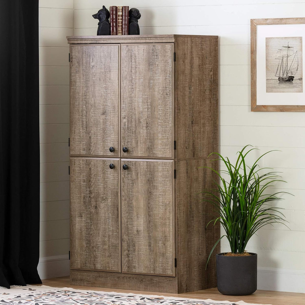 Pure Black 4-Door Storage Cabinet with Adjustable Shelves H91802
