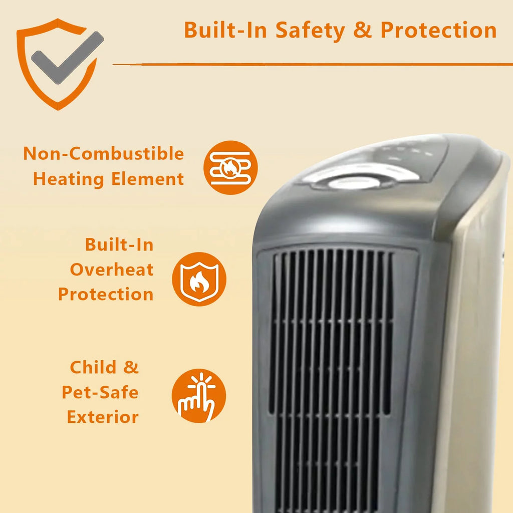 Oscillating Tower Space Heater with Adjustable Thermostat Timer & Remote Control, 22.5 Inches 1500W Grey/Black G934217