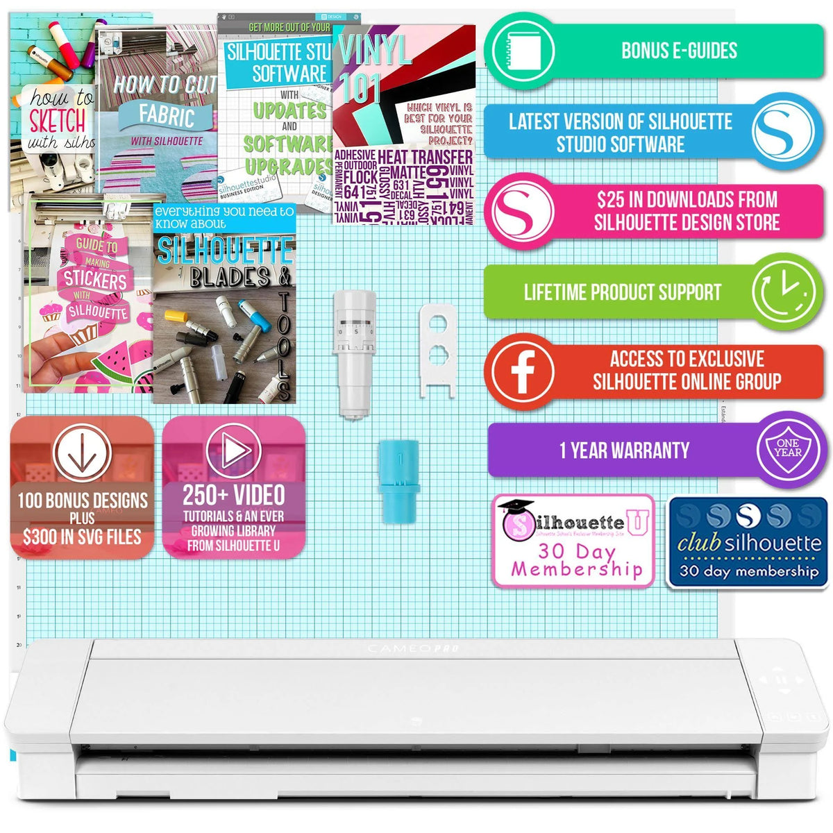Silhouette Cameo 4 Pro with Oracal 651 Vinyl Rolls, Tools, Guides Z735