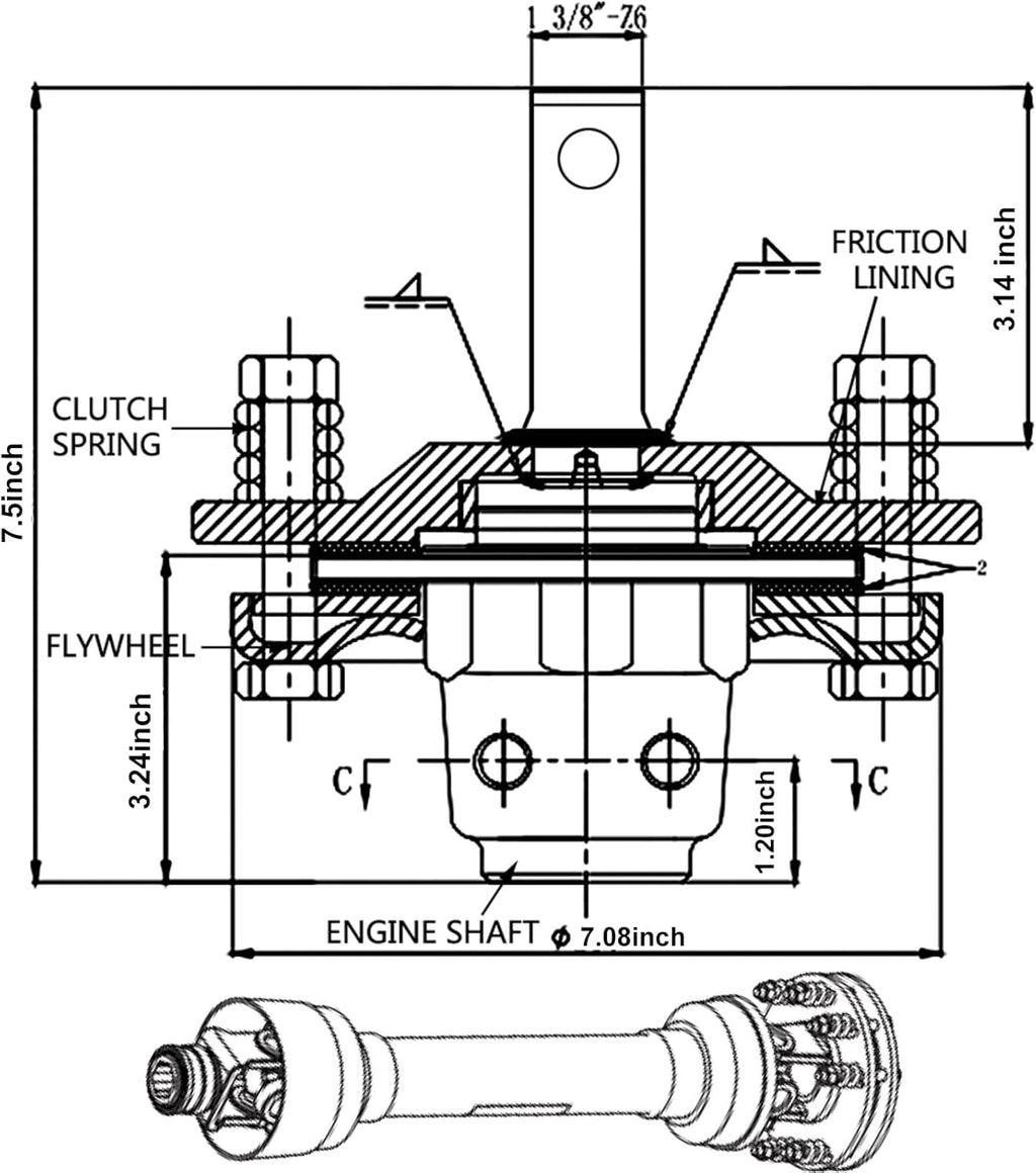 1 3/8 PTO Slip Clutch Carburized Steel Adjustable C820429