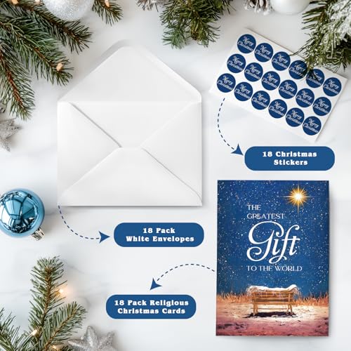 Boxed Christmas Cards with Envelopes & Stickers, Pack of 18 P650