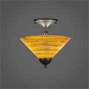 Two Light Semi-Flush Mount Bronze Finish with Saturn Glass H414