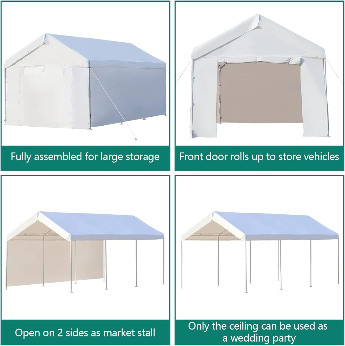 10x20 ft Heavy Duty Carport with Removable Sidewalls & Doors N497