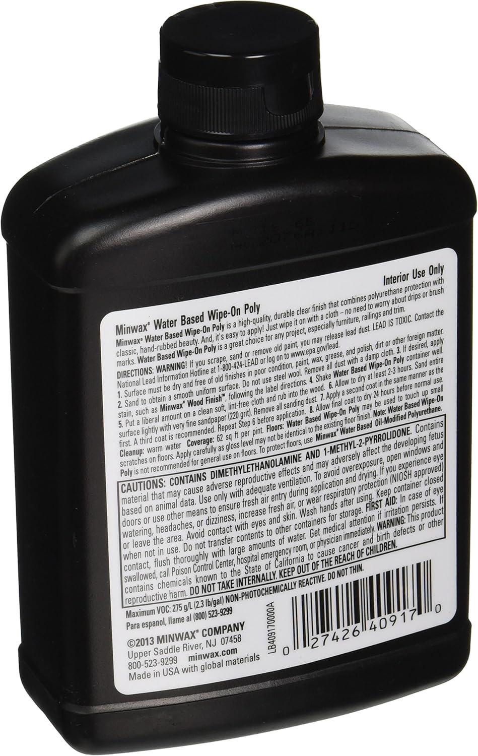 Clear Wipe-On Poly Water-Based Polyurethane, Satin D403