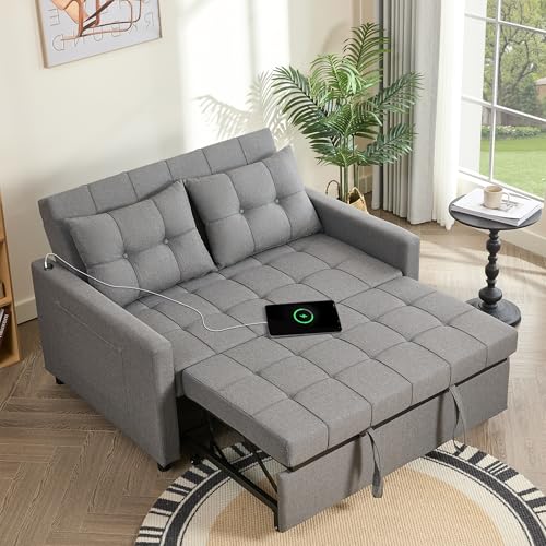 Light Gray Linen Sleeper Sofa with Pull-Out Bed C642322