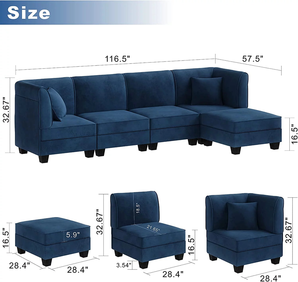 Velvet L-Shaped Sectional Sofa with Reversible Chaise I8859