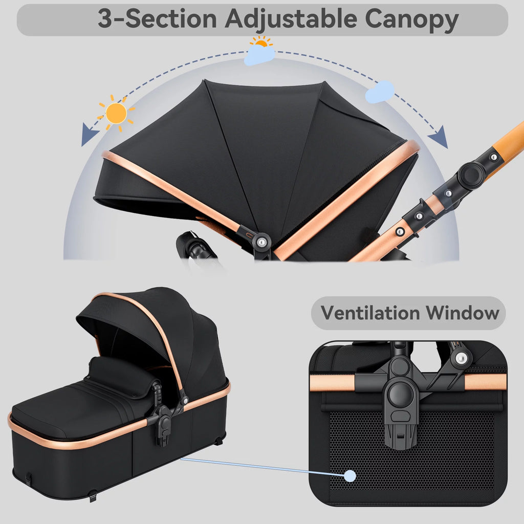 2 in 1 Convertible Baby Stroller Bassinet, Black F885
