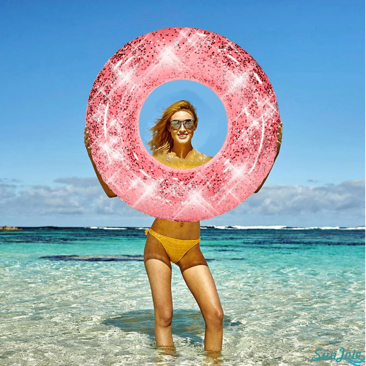 Transparent Glitter Inflatable Swimming Pool Float Ring S38900