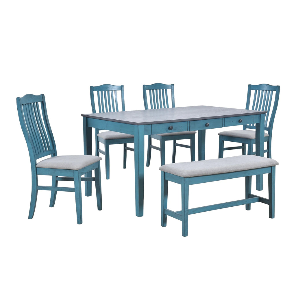 6-Piece Wood Dining Set with Table Chairs and Bench J738
