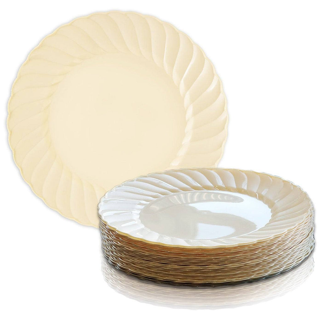 Ivory Round Disposable Plastic Buffet Plates U388509