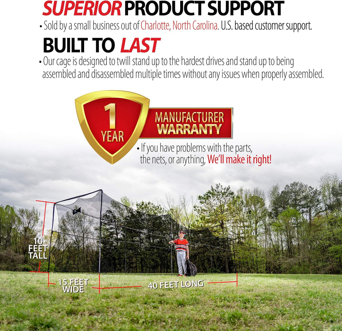 40 Foot Collapsable Batting Cage with Frame and Netting F5283