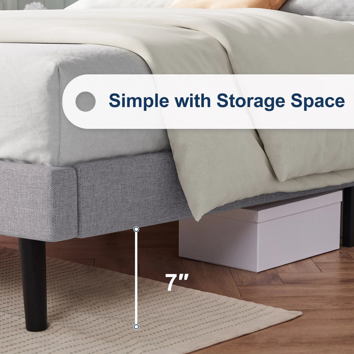 Full Platform Bed Frame with Upholstered Headboard, Beige K157827