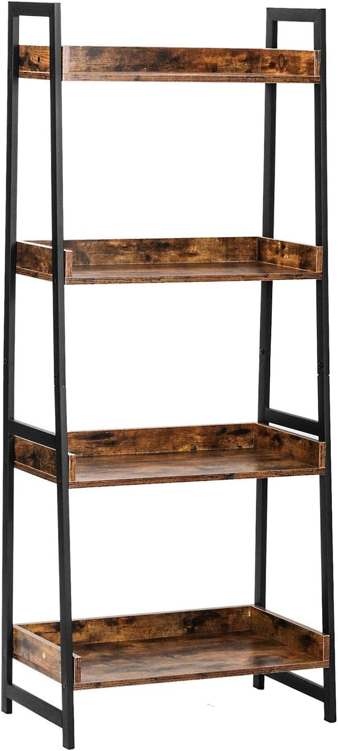 Industrial Bookshelf 4-Tier Ladder Shelf with Metal Frame P6368