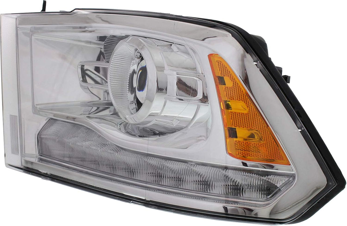 Headlight Assembly Compatible with 2013-2018 Ram 1500 2500 3500 Halogen Projector Type Chrome Driver Side S815