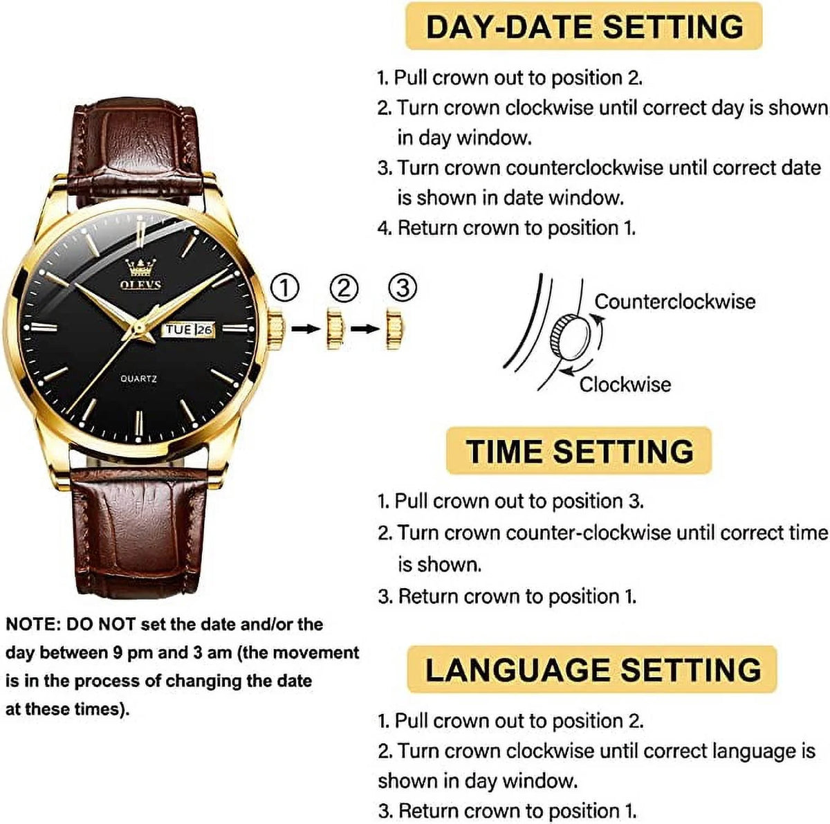Men's Casual Analog Quartz Watch Brown/Black Leather Band O410
