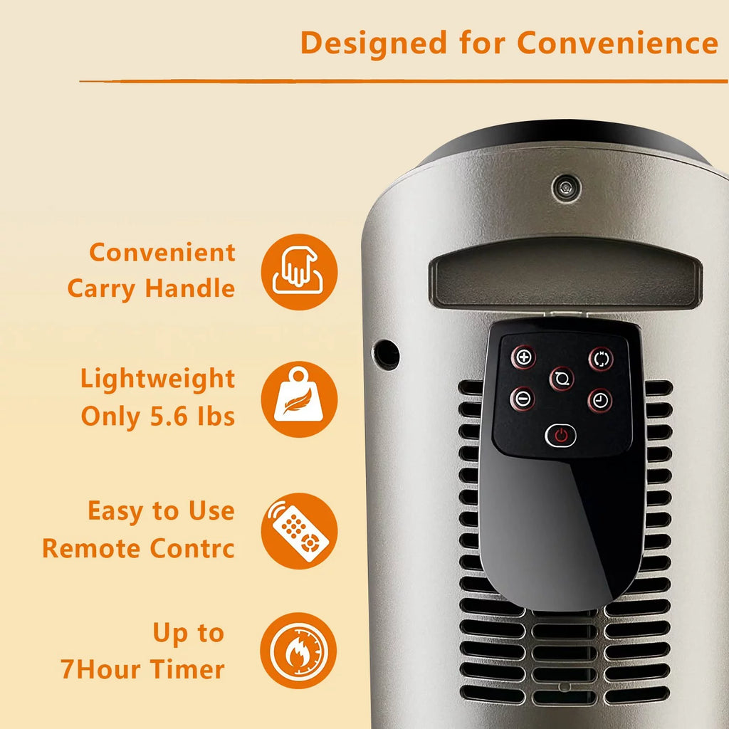 Oscillating Tower Space Heater with Adjustable Thermostat Timer & Remote Control, 22.5 Inches 1500W Grey/Black G934217