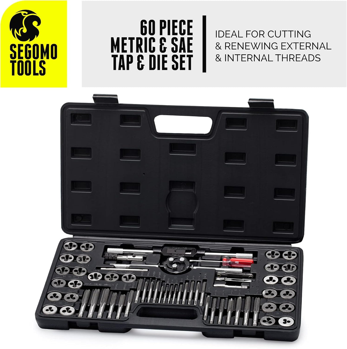 60 Piece Metric & SAE Tap & Die Tool Set with Storage Case L929658