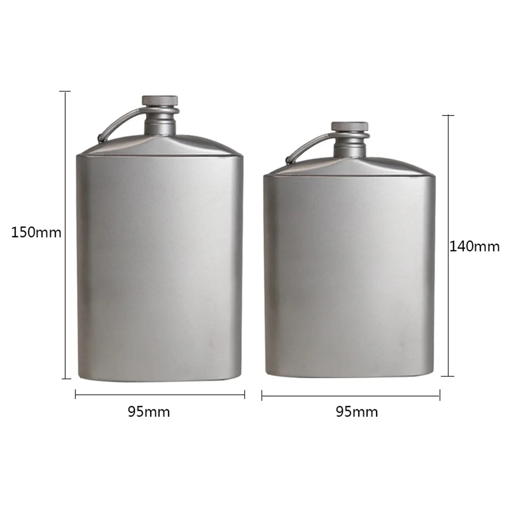 Titanium Flask Hip Flagon with Screw Clip Ultralight Hydration Flat Bottle with Ti Funnel Q6073