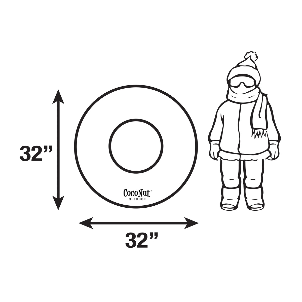 32” Inflatable Polar Bear Snow Ring Heavy Duty Snow Sled with Sturdy Handles F7607