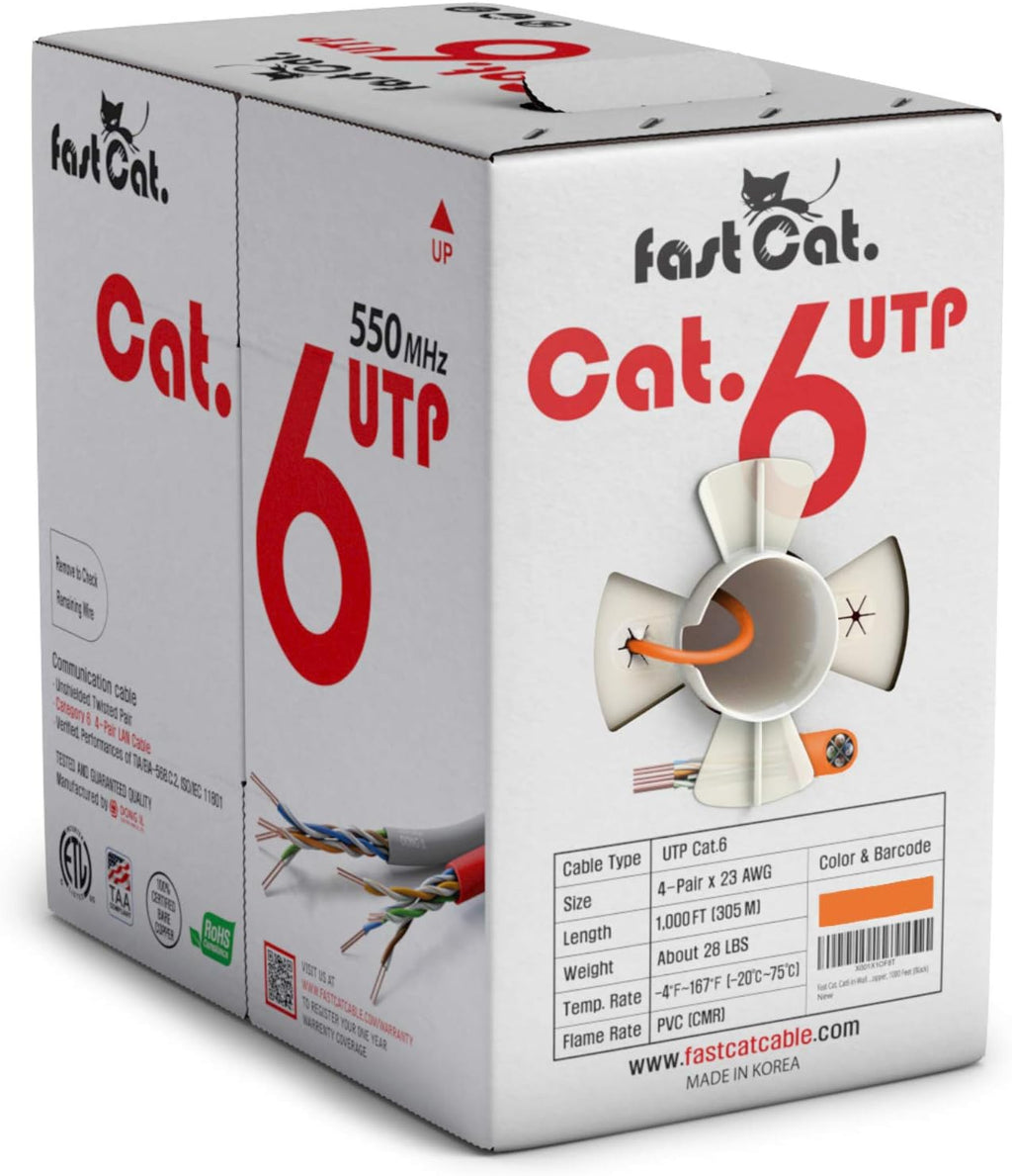 Cat6 Ethernet Cable 1000ft 23 AWG Solid Bare Copper Yellow W507666